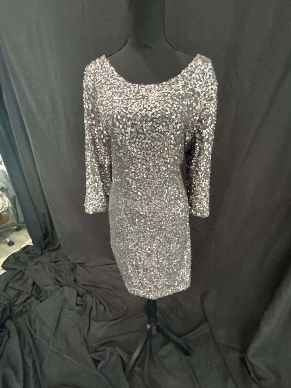 LC Lauren Conrad Silver Sequin 3/4 Sleeve Mini Dress